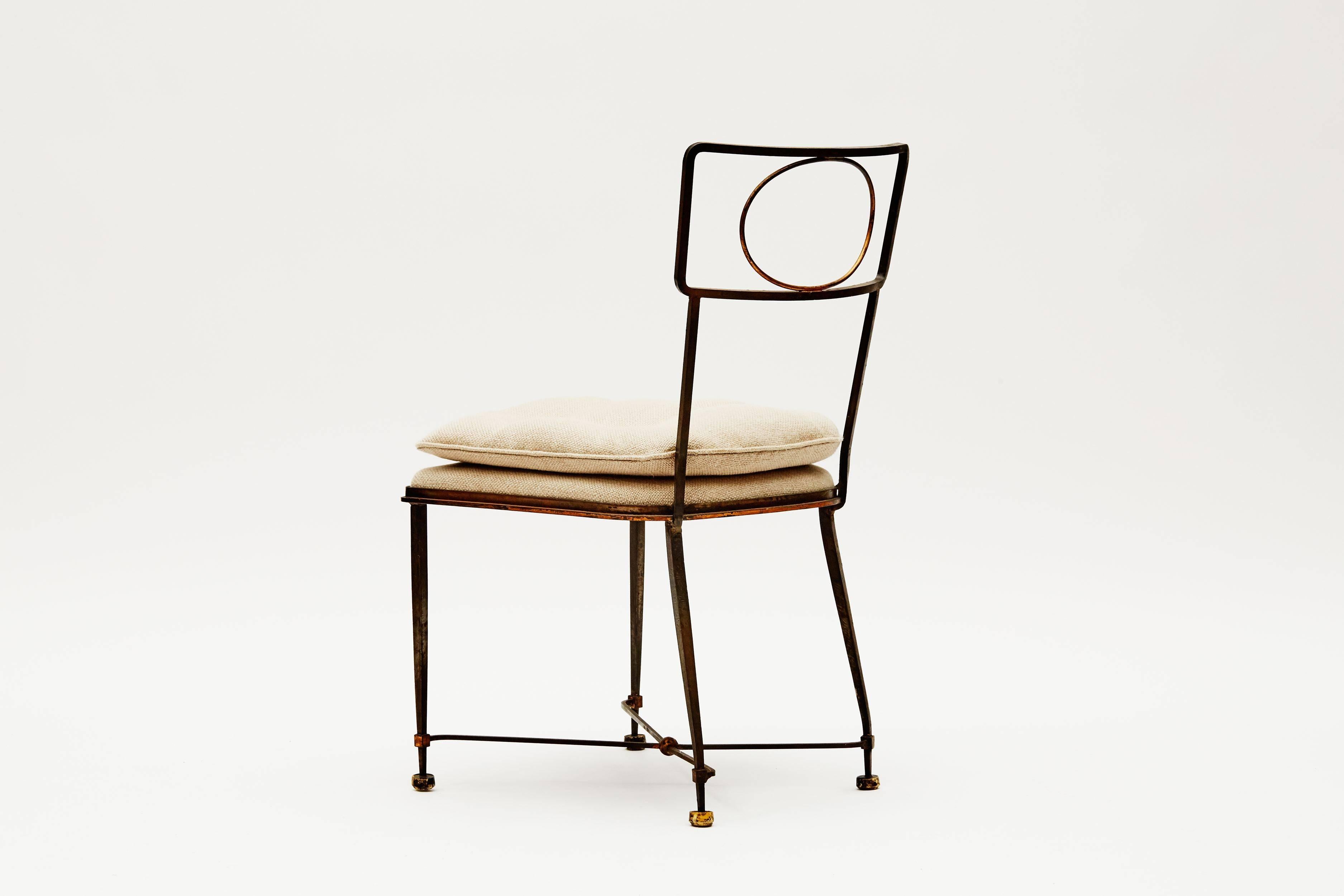 Gilt Gilbert Poillerat, Fine Cushioned Side Chair, France, C. 1947