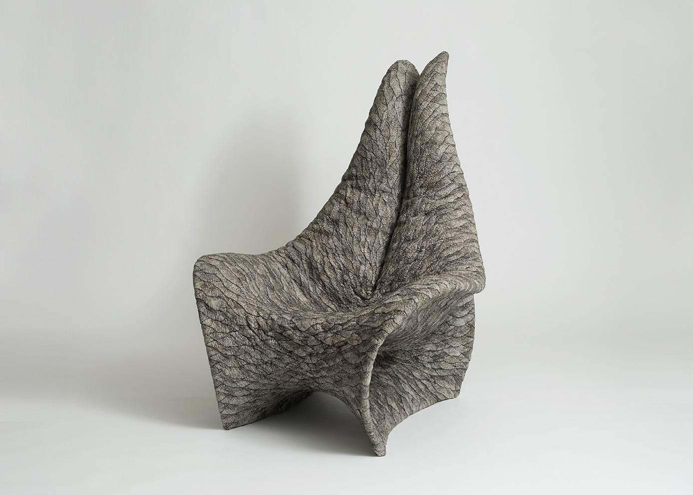 Rapa Series consists of pieces felted by hand, recalling ancient textiles. Utilizing wool and silk, these one-of-a-kind fiber art pieces are softly molded over organic sculptural structures, which are both artistic and comfortable.

Fabricated in