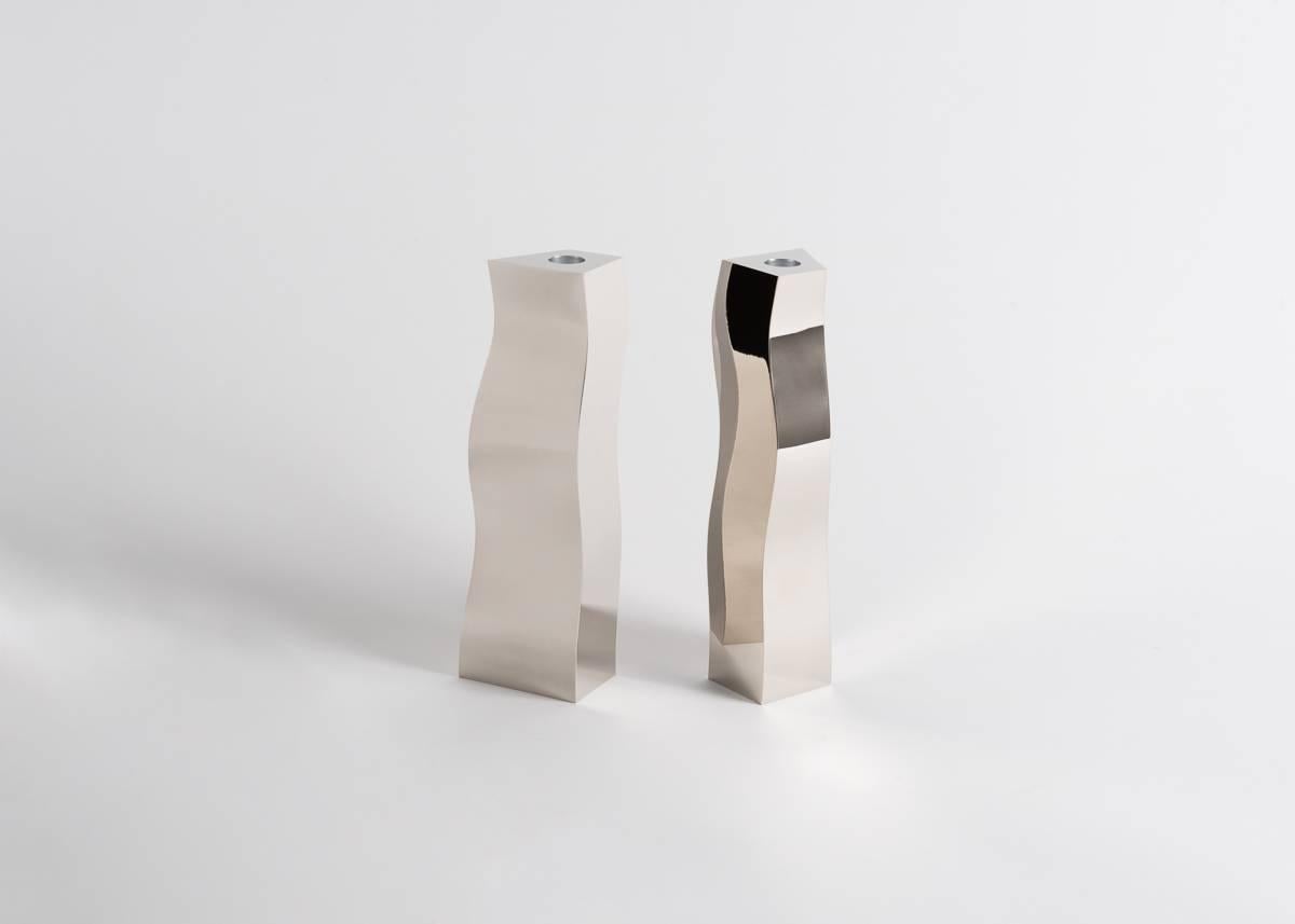 Plated Juan & Paloma Garrido, Waves, Pair of Candlesticks, Spain, 2017 For Sale