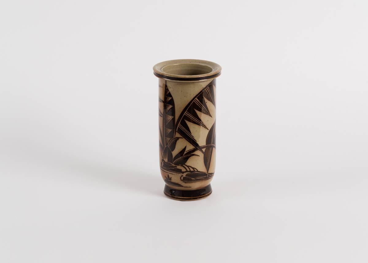 Cylindrical vase by Danish designer Nills Thorsson for Royal Copenhagen, circa 1930s.