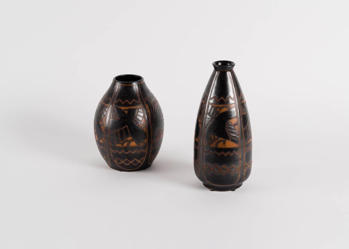 Vernissé Charles Catteau pour Boch Frères, Vase Art déco, Belgique, 1925 en vente