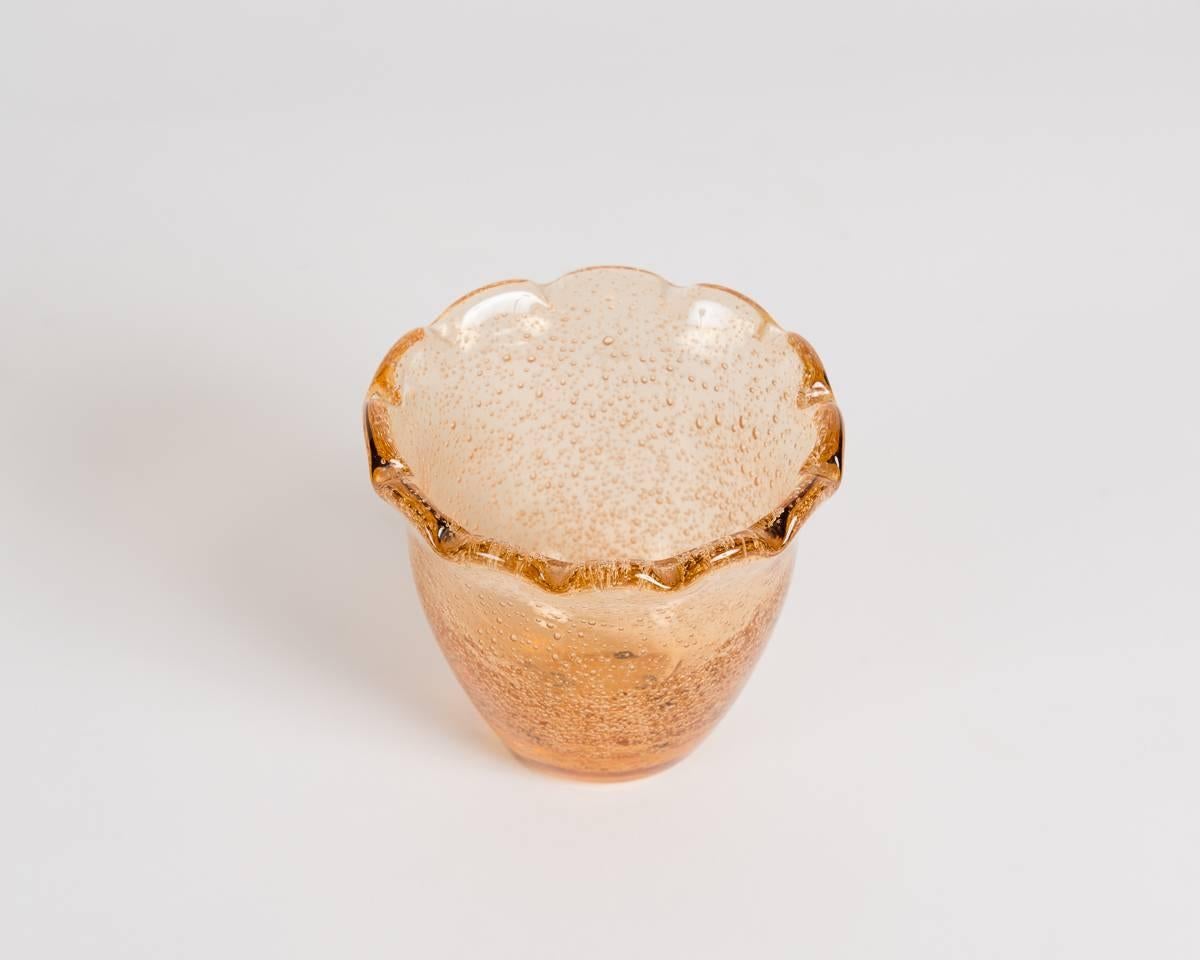 French Daum Nancy, Art Deco Amber Glass Vase with Scalloped Rim, France, C. 1950's For Sale