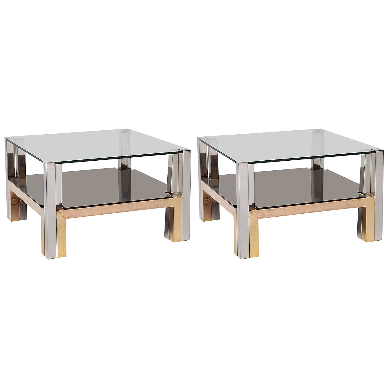 Pair of Chrome and Glass Coffee Tables, Nucci Valsecchi, Italy, C. 1970 For Sale