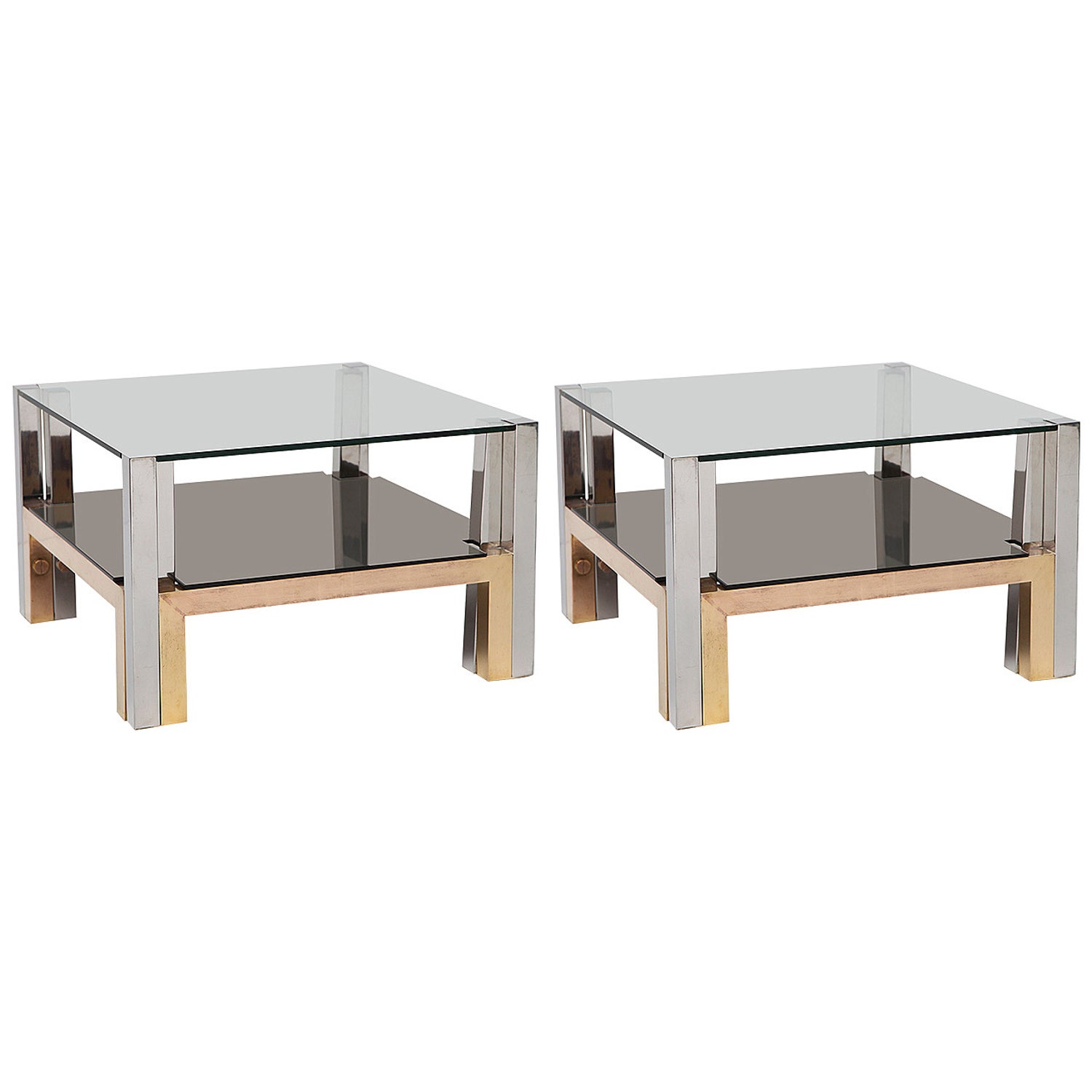 Pair of Chrome and Glass Coffee Tables For Sale at 1stDibs | glass 