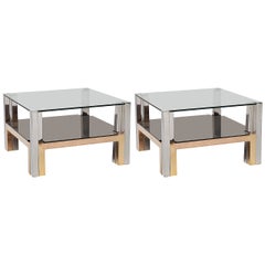 Pair of Chrome and Glass Coffee Tables, Nucci Valsecchi, Italy, C. 1970