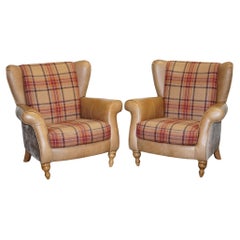 STUNNING PAiR OF  ALEXANDER & JAMES LAWRENCE LEATHER & FABRIC WINGBACK ARMCHAIRS