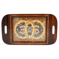 RARE VINTAGE MORPHO BUTTERFLY TRAY HANDMADE BY A DEVIL'S ISLAND PRISONER 1940's