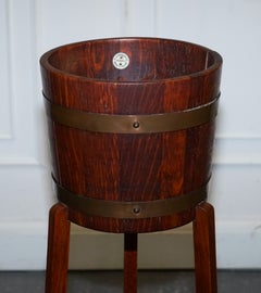 ANTIQUE EDWARDIAN OAK PLANT OR CHAMPAGNE STAND BY R.A. LiSTER & CO ENGLAND