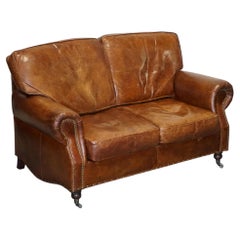 HALO TIMOTHY OULTON STYLE BALMORAL TWO SEATER BROWN HERiTAGE LEATHER SOFA