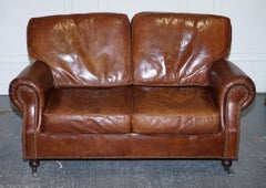 HALO TIMOTHY OULTON STYLE BALMORAL TWO SEATER BROWN HERiTAGE LEATHER SOFA