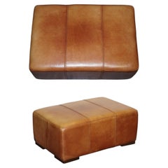 HALO ViNTAGE LARGE TAN LEATHER FOOTSTOOL OTTOMAN MADE