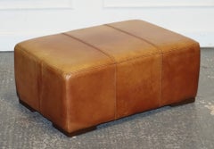 HALO ViNTAGE LARGE TAN LEATHER FOOTSTOOL OTTOMAN MADE