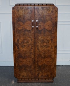 STUNNING ART DECO 1920'S PETITE BURR WALNUT TWO DOOR WARDROBE OR AMOiRE