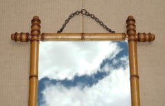 ANTIQUE ENGLISH DECORATIVE FAUX BAMBOO WALL MiRROR