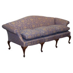 ANTIQUE ENGLISH COUNTRY HOUSE CHIPPENDALE CAMEL BACK FABRiC THREE SEATER SOFA