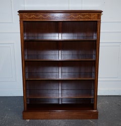 LARGE VINTAGE EDWARDIAN STYLE INLAiD SHERATON OPEN BOOKCASE ADJUSTABLE SHELVES