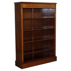 LARGE VINTAGE EDWARDIAN STYLE INLAiD SHERATON OPEN BOOKCASE ADJUSTABLE SHELVES