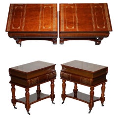 MATCHING PAIR OF WOODEN FAUX BOOKS STACK SIDE END WINE TABLES WiTH STORAGE