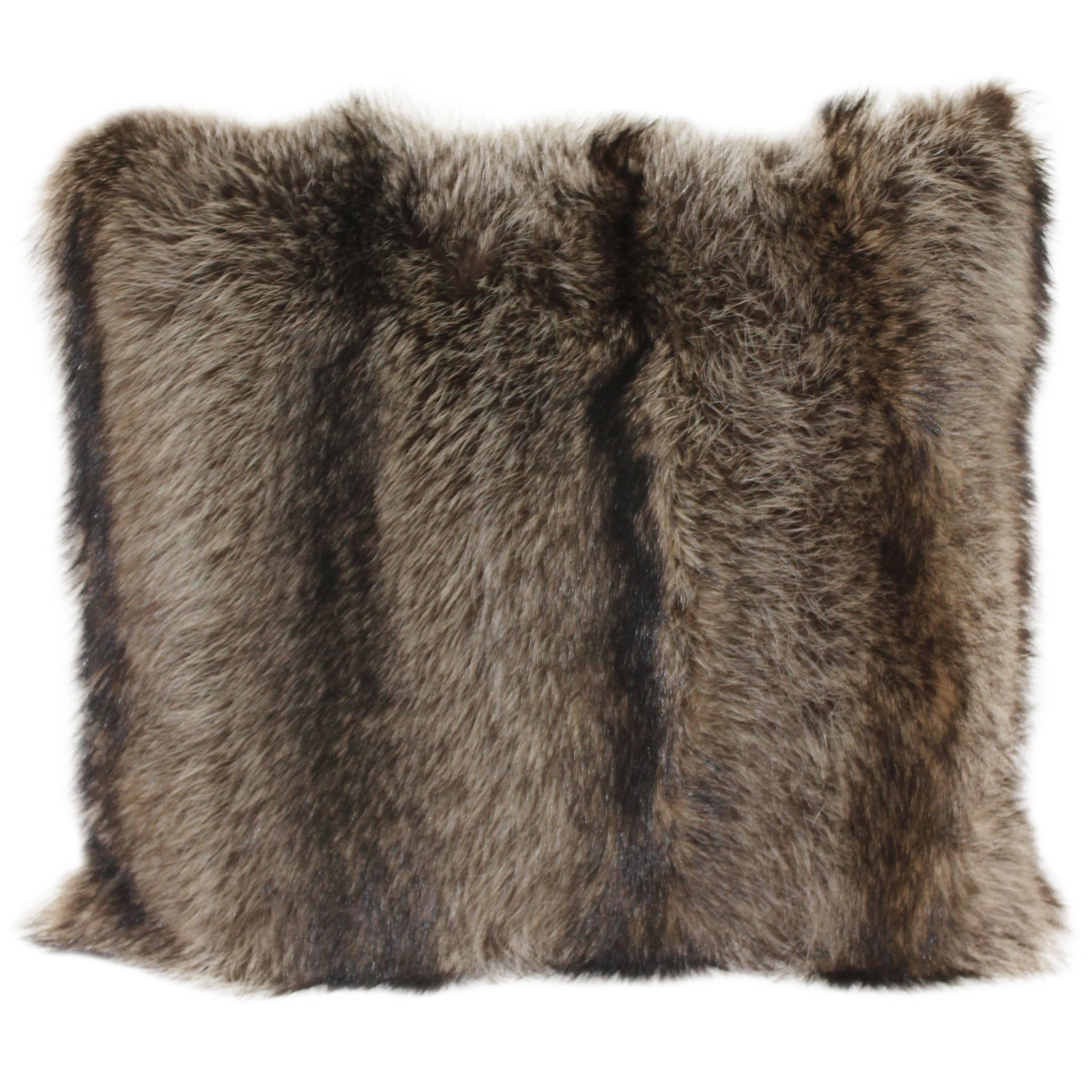 Luxurious Down Filled Genuine Raccoon Throw Pillows For Sale