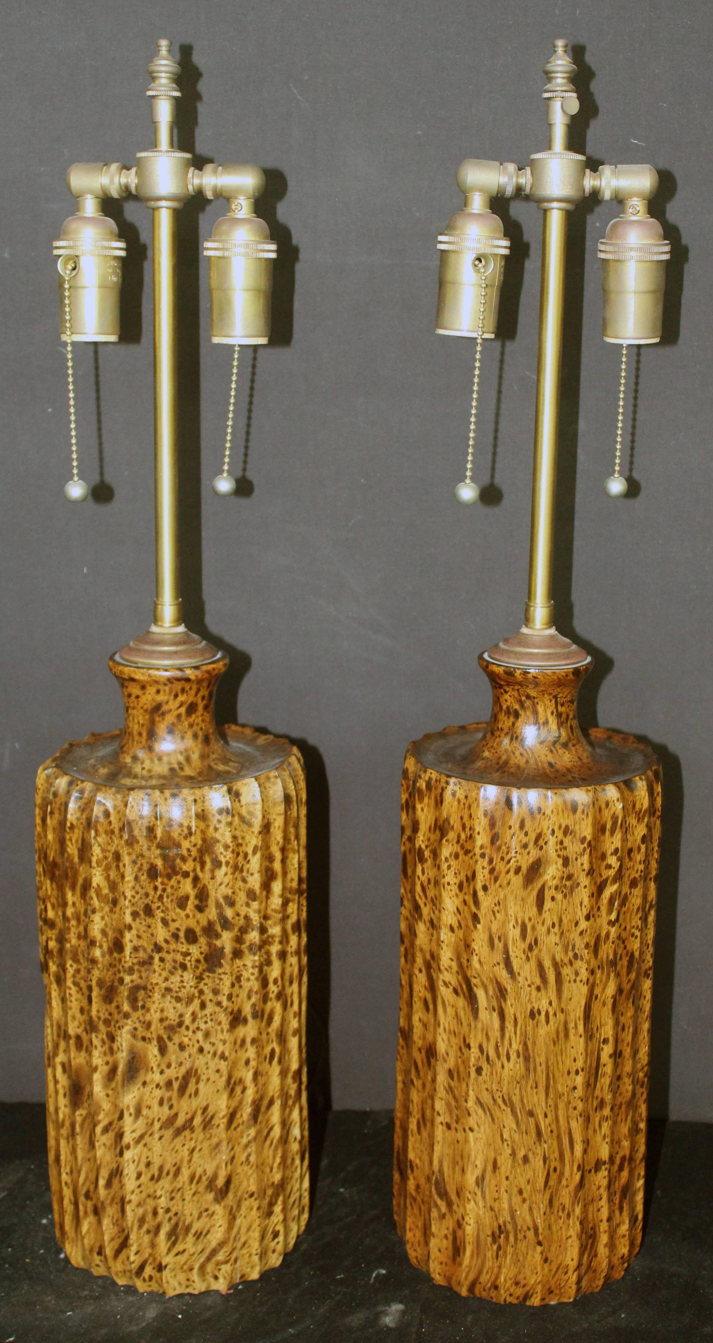 Pair of 1970's  Faux tortoise Table lamps.