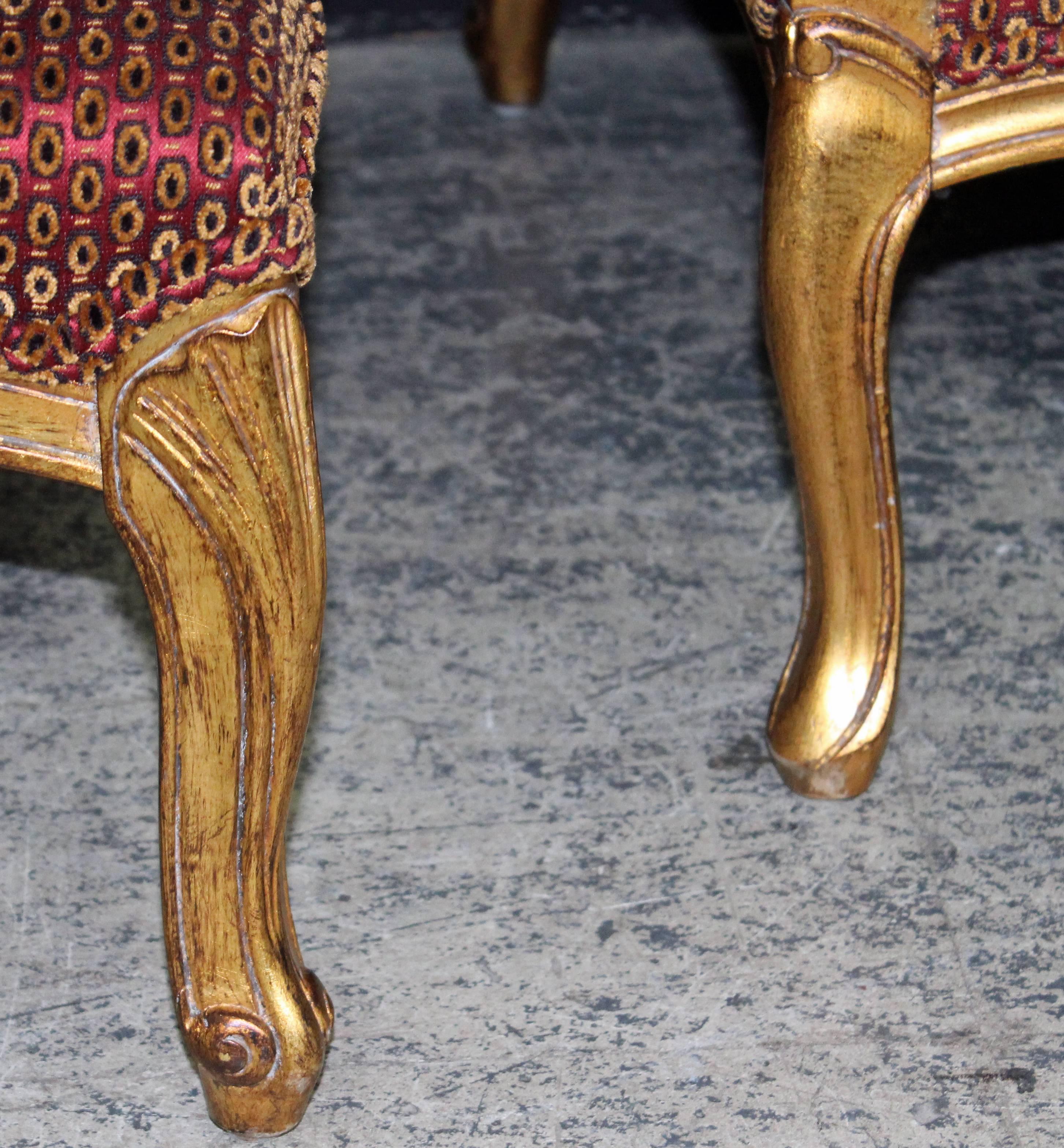 Pair of Gilded French, Louis XV Bergères in a Rich Sculpted Velvet 2
