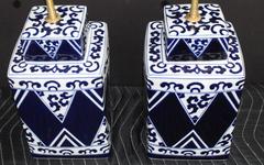Stunning Cobalt and White Ceramic Jars with Lamp Application
