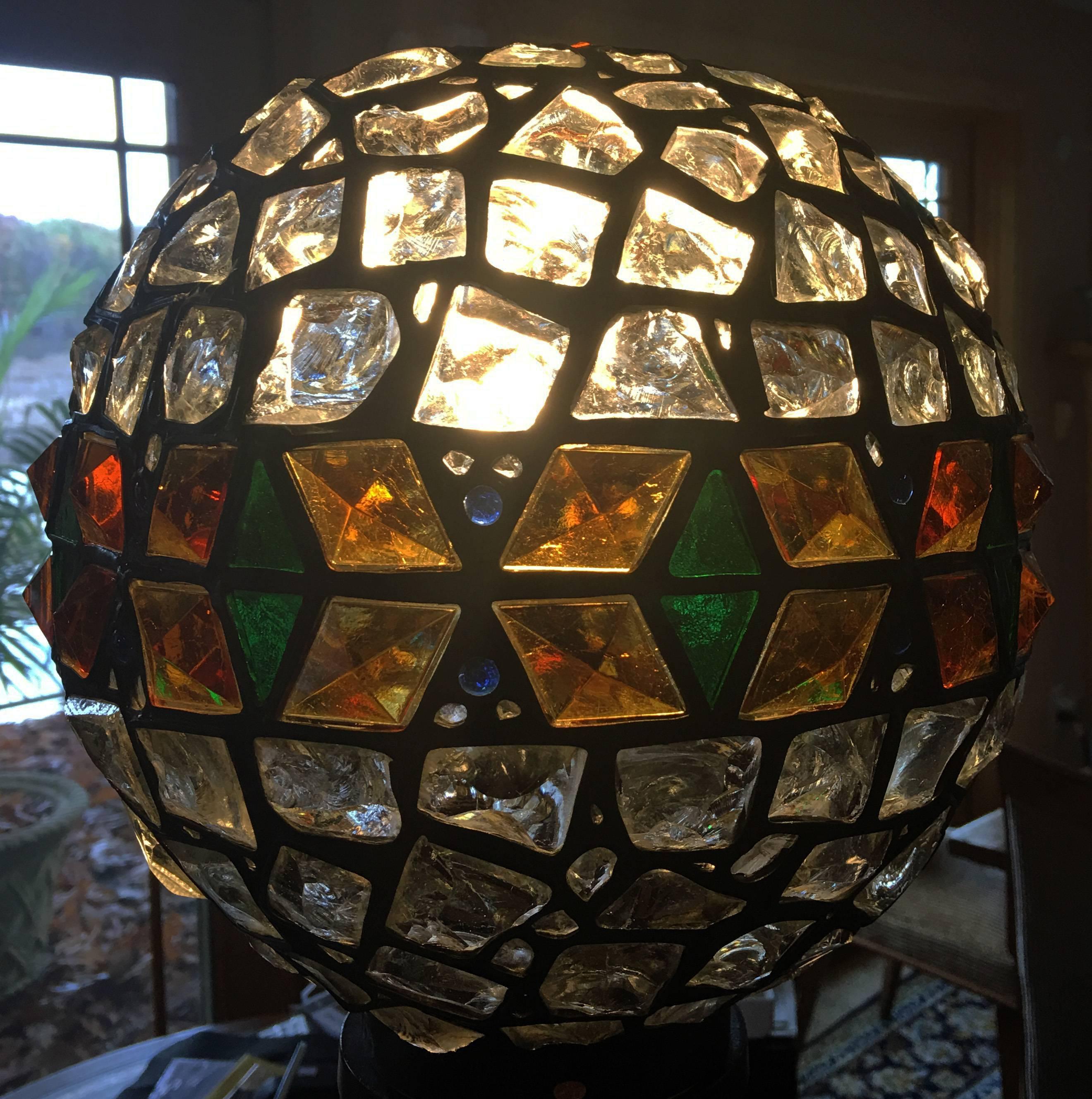 Unique, Vibrant Hungarian Chunk Leaded Glass Globe In Excellent Condition In Bronx, NY