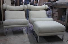 Unusual Suite of Luxurious Mid-Century Modern Club Chairs with Matching Ottoman