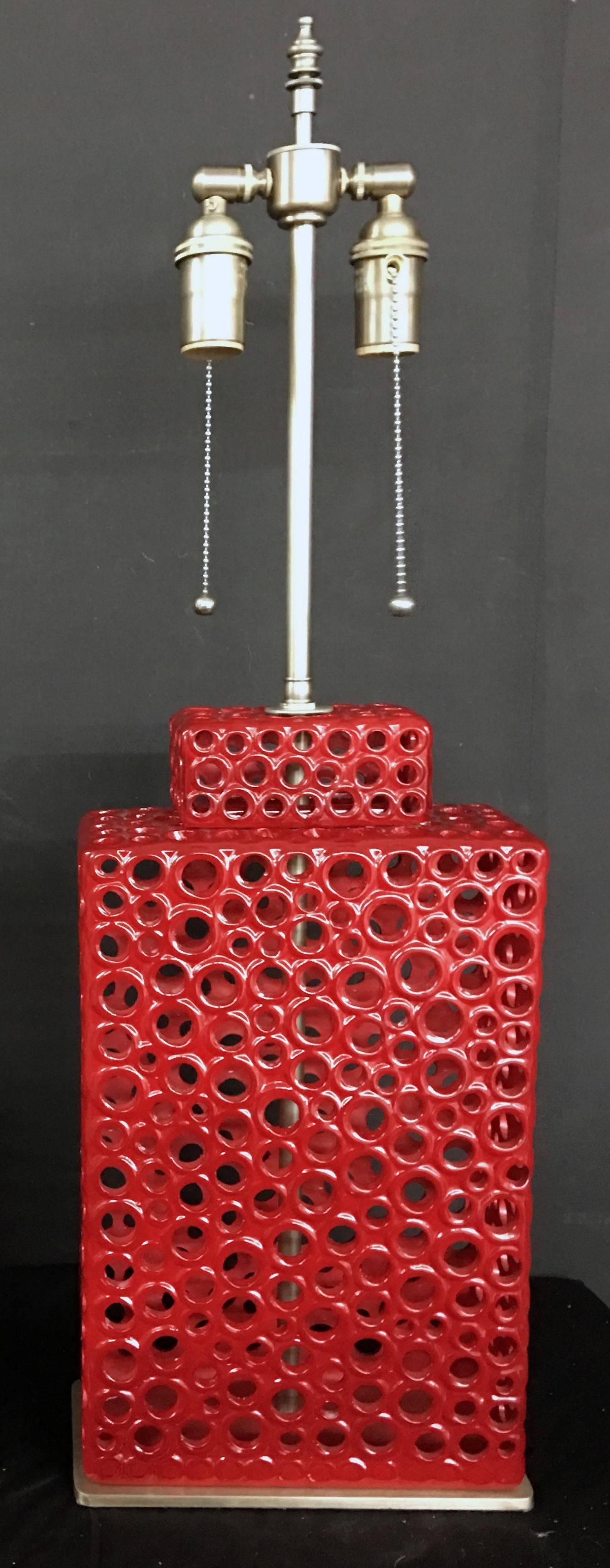 Unknown Unique Pair of Red Ceramic Vessels with Lamp Application