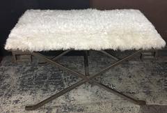 Hollywood Regency Style Bench with Faux Fur Seat and Greek Key Corner Detail