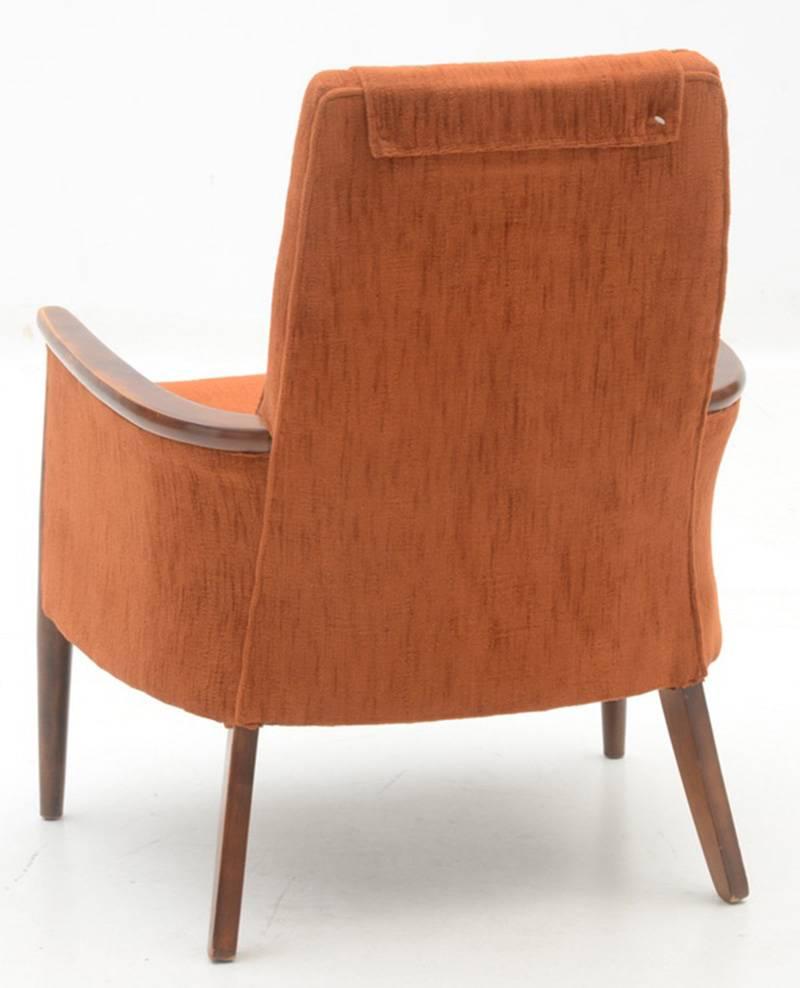 Pair of circa 1970s Vintage Armchairs, Upholstered in Burnt Orange Fabric For Sale 1