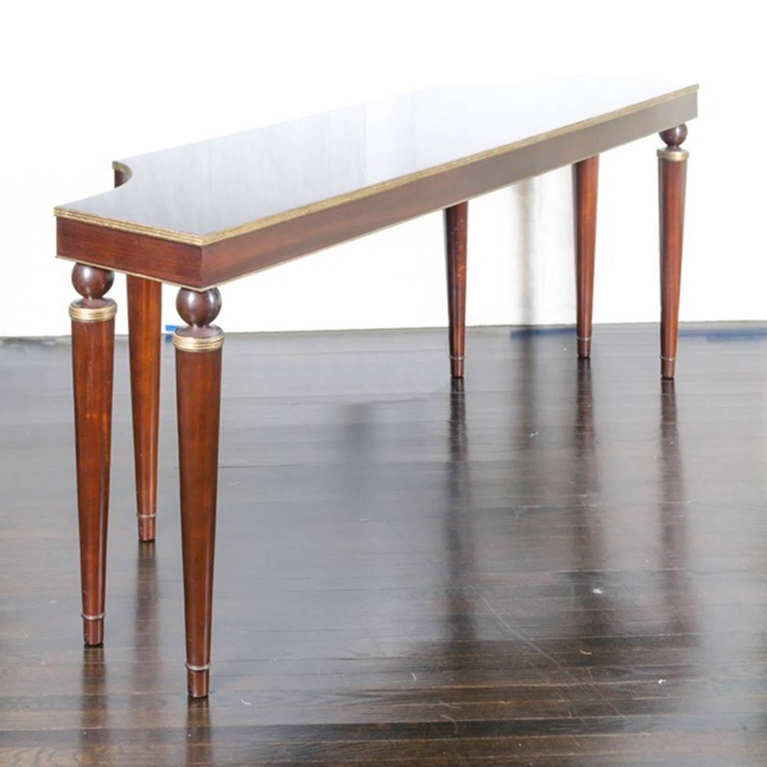 European Contemporary Mahogany Console Table with Gold Tone Accents For Sale