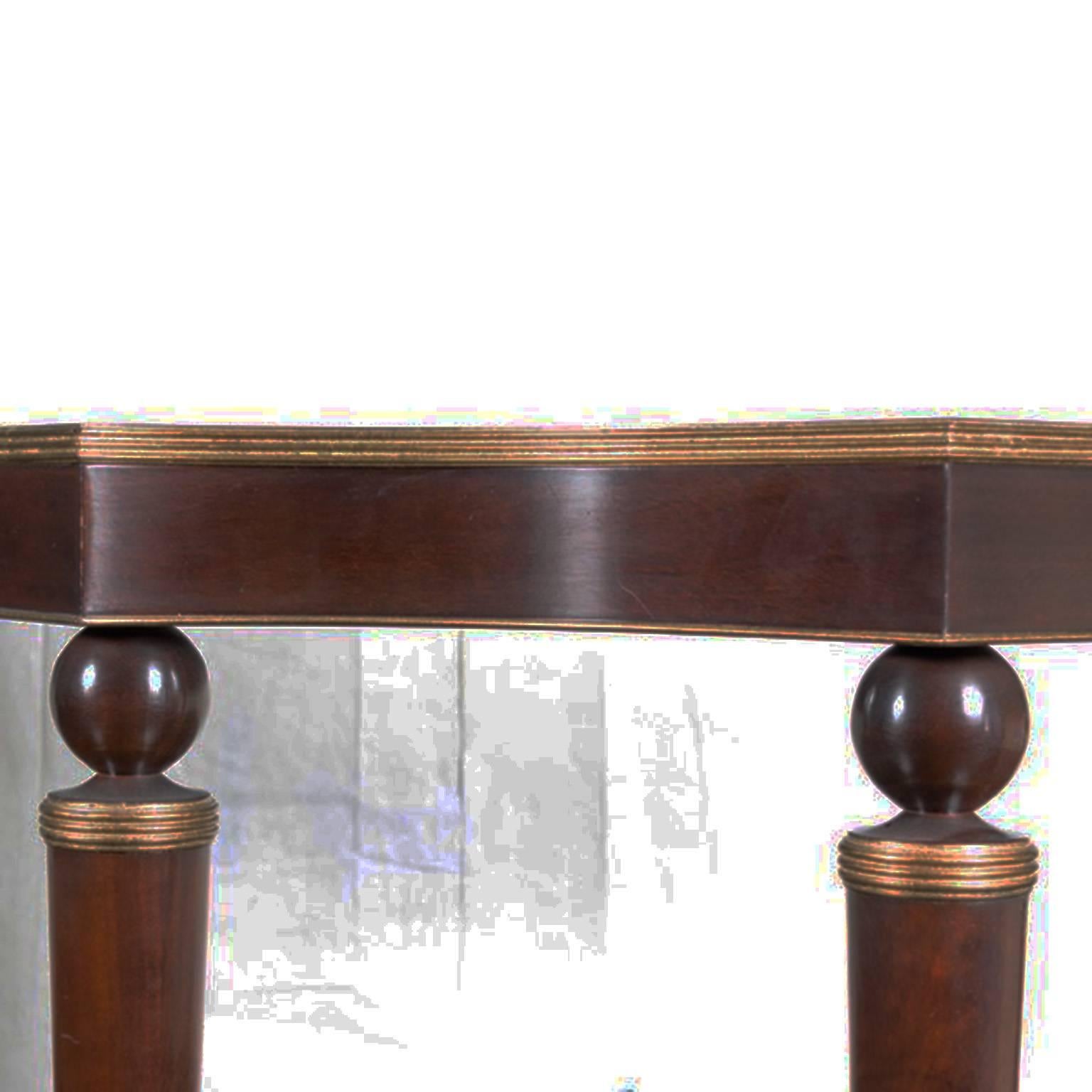Late 20th Century Contemporary Mahogany Console Table with Gold Tone Accents For Sale