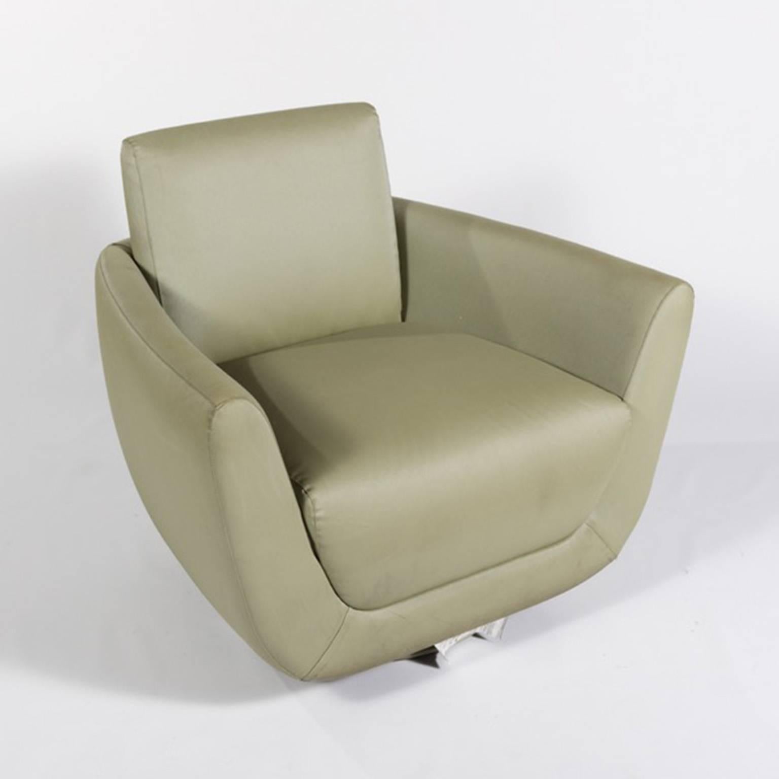 Canadian Chic Pair of Mid-Century Celery Green Swivel Chairs For Sale
