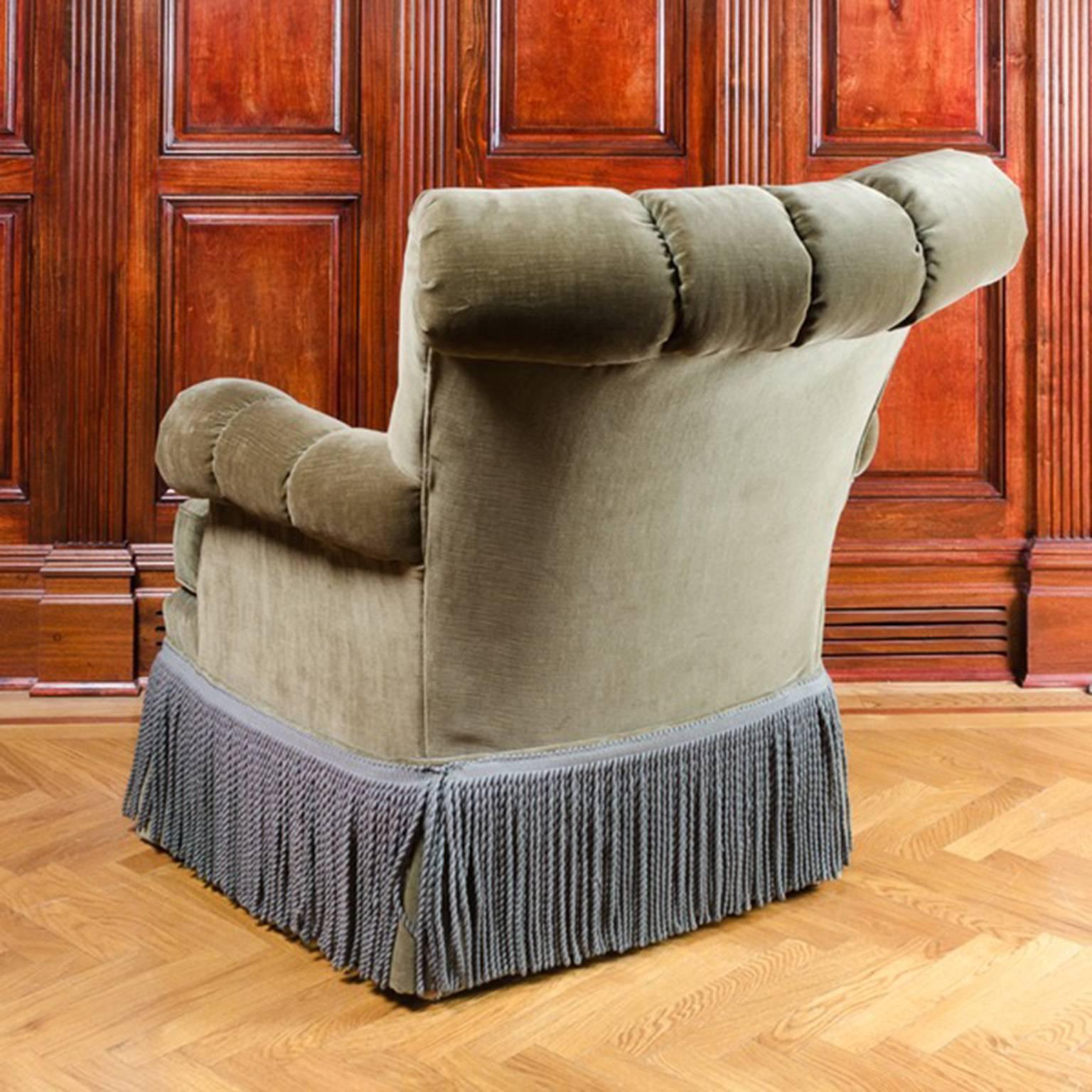 Unknown Classic and Comfortable Channel Back Club Chair with Fringe Detail