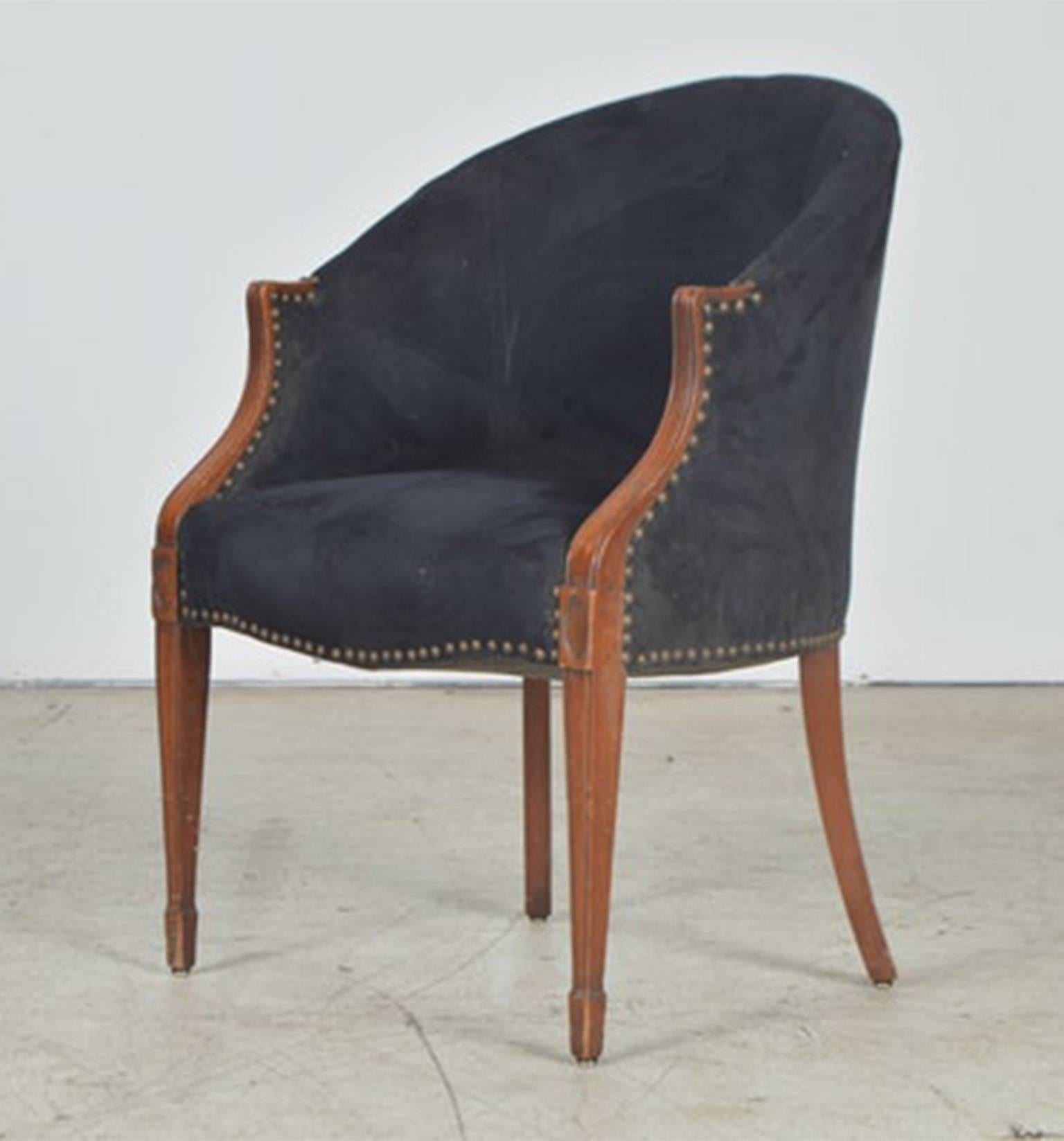Great Britain (UK) Four Black Neoclassical Side Chairs with Nailhead Details