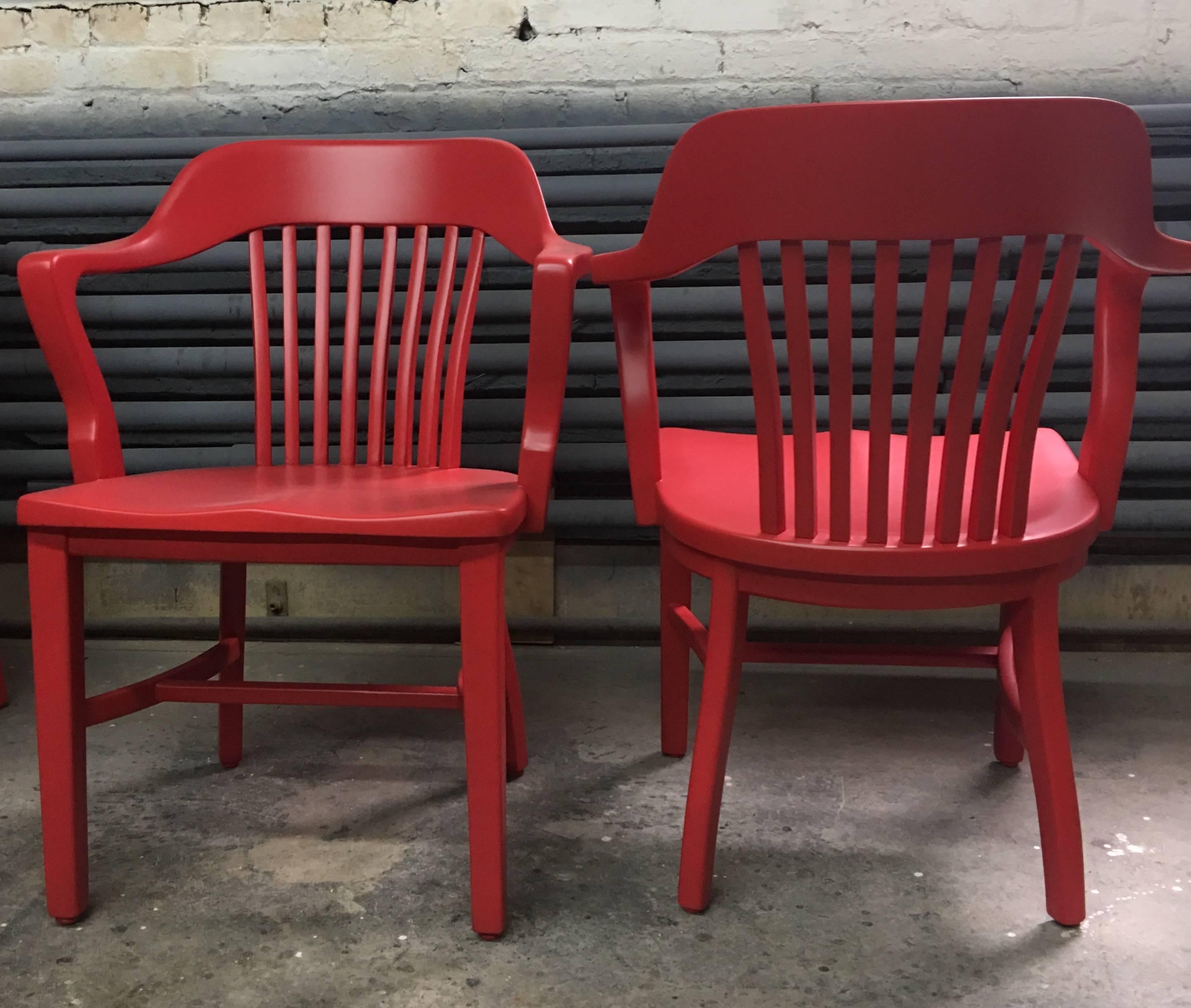 Four Classic Boardroom chairs, fully restored and lacquered arm height is 28