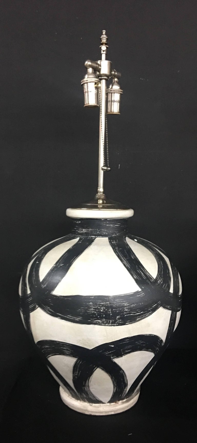 Pair of Large Decorative Round Vessels with Lamp Application at 1stdibs