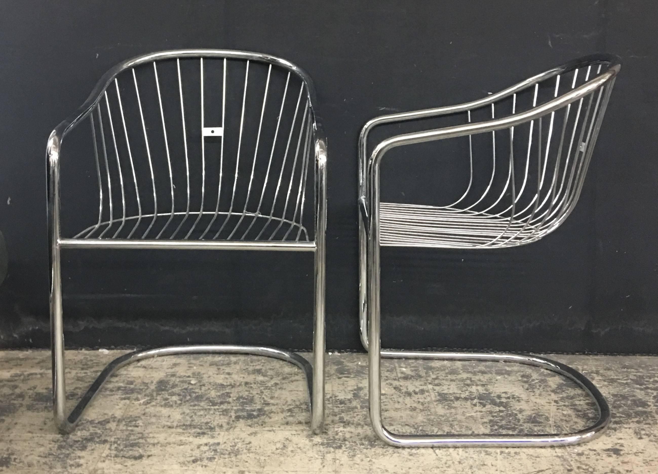 Pair of Gastone Rinaldi vintage chrome cantilever chairs with scoop seats. No cushions included.