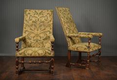 Pair of Antique French Carved Wood Armchairs