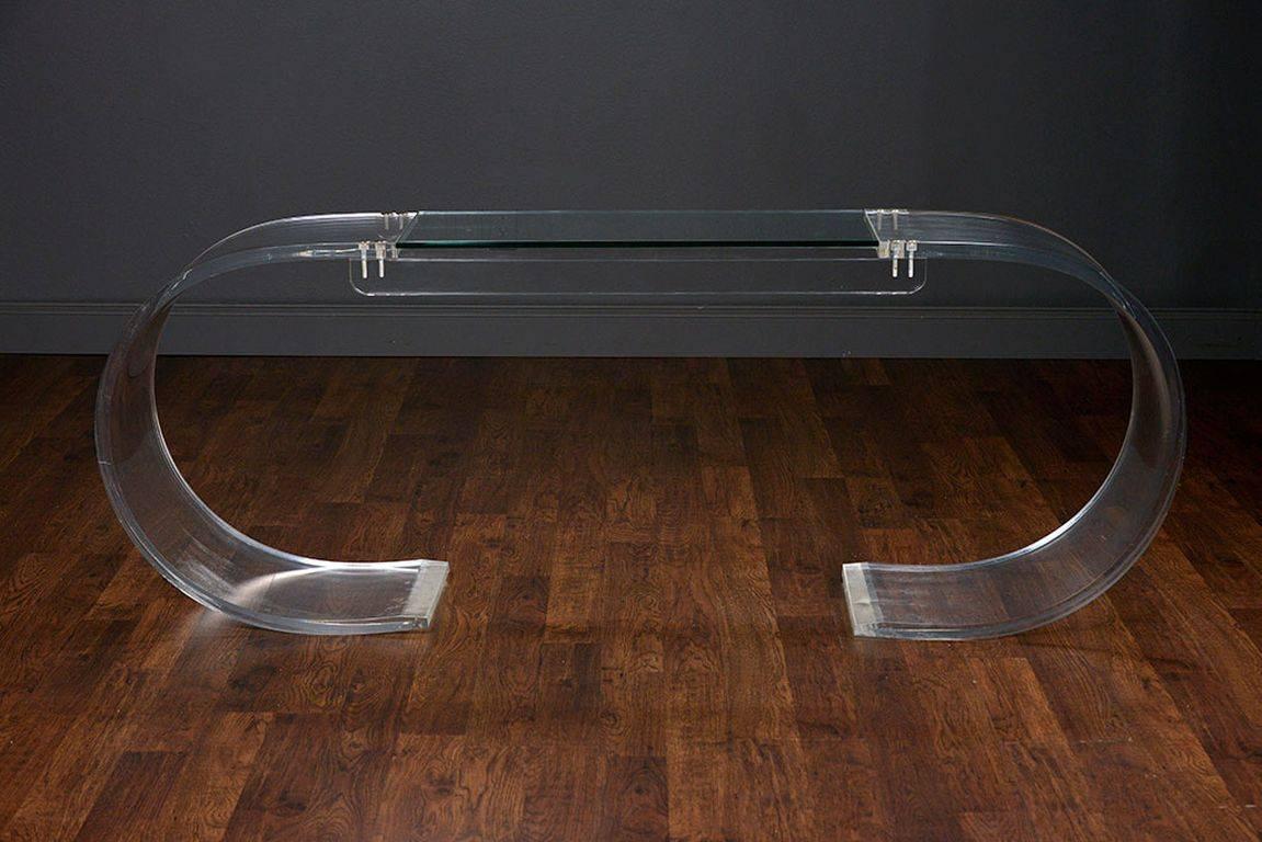 American Vintage Curved Sided and Base Lucite Console For Sale