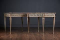 French Pair of Gray Painted Wood Side Tables with Greek Key Motif