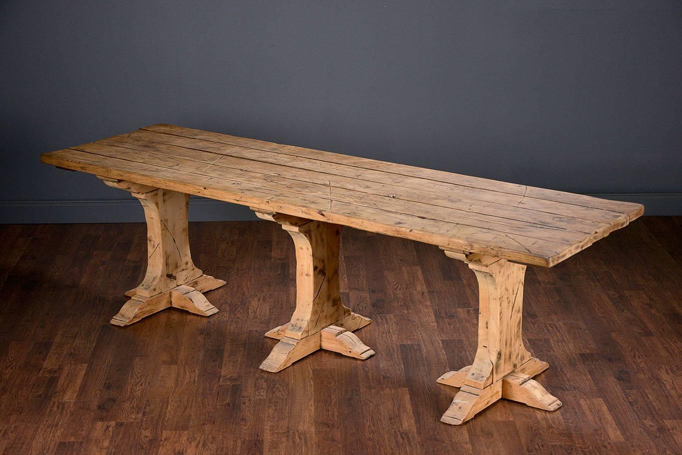 Antique Belgian light oak plank top dining table.
Neville, Belgium.