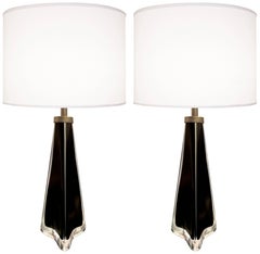 Pair of Nils Landberg for Orrefors Black Glass Lamps