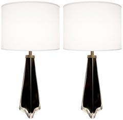 Pair of Nils Landberg for Orrefors Black Glass Lamps 11