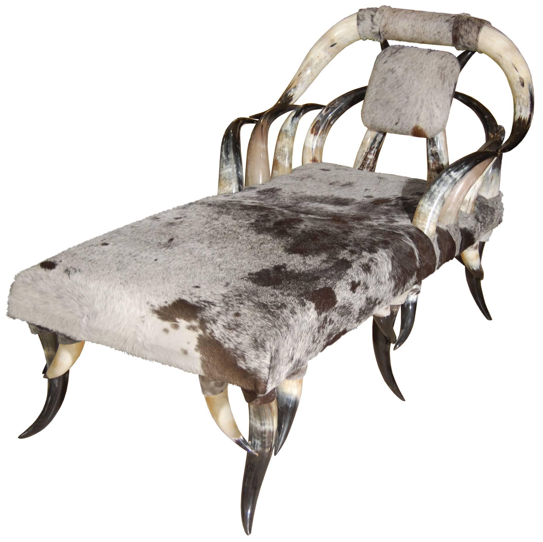 Horn & Cowhide Chaise Lounge For Sale