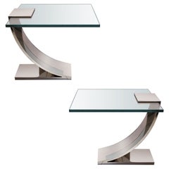 Pair Of Polished Nickel And Glass Side Tables