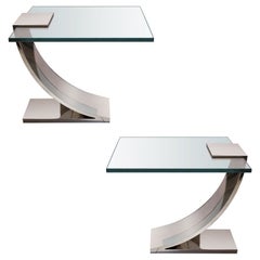 Pair Of Polished Nickel And Glass Side Tables