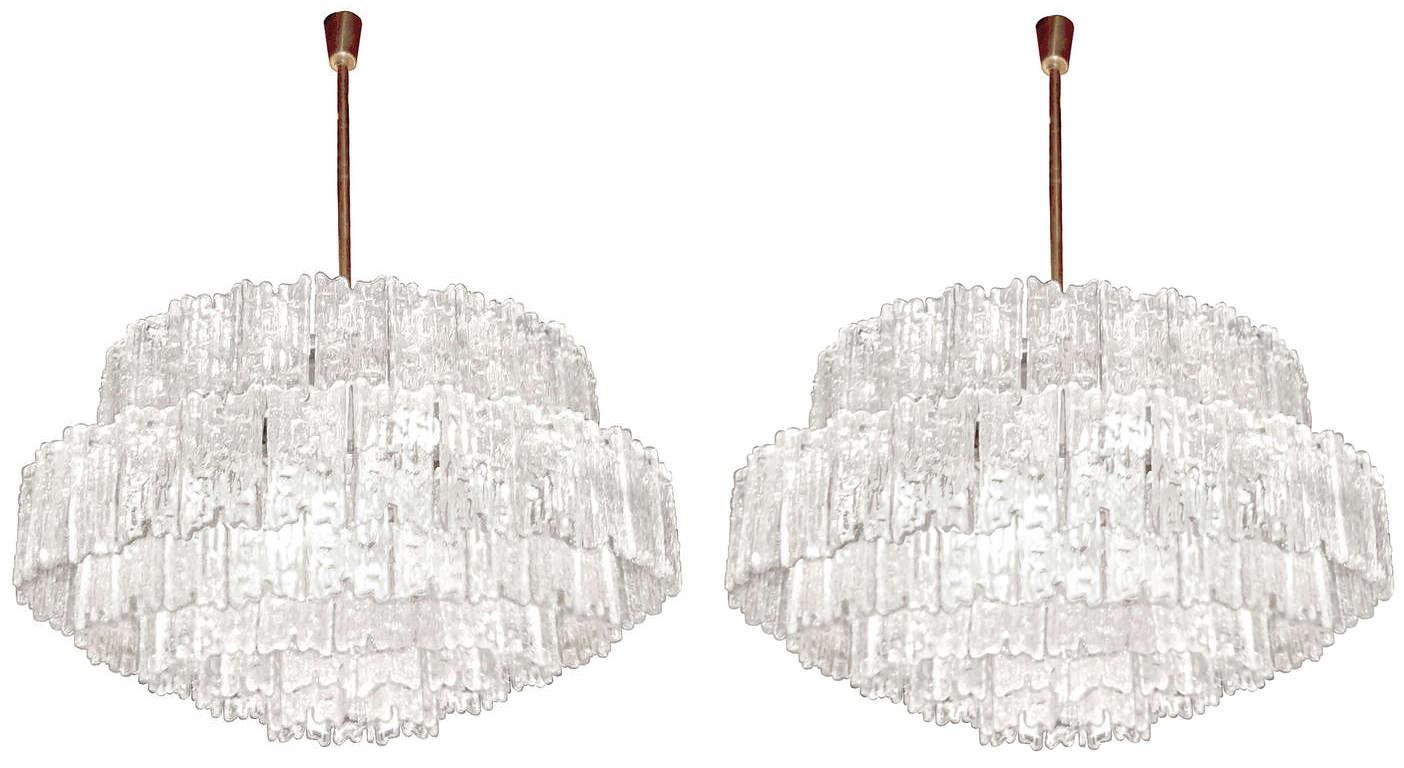 J. T. Kalmar Large Textured Glass Chandelier In Excellent Condition For Sale In New York, NY