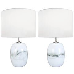 Pair of Holmegaard White and Gray Glass Lamps